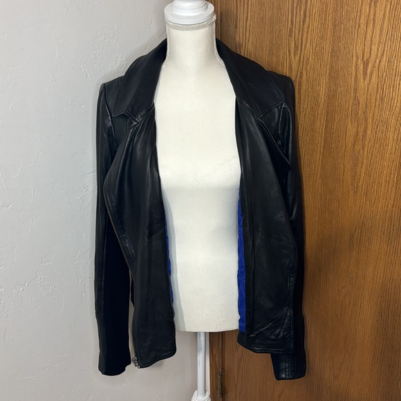 Trouvé black leather moto jacket with blue quilted inside L - Picture 4 of 12